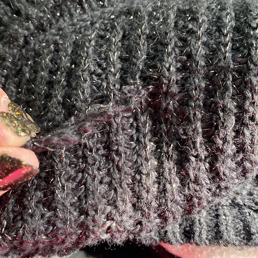 Lucky Brand‎ Sparkly Black V-Neck Sweater, Size XL
